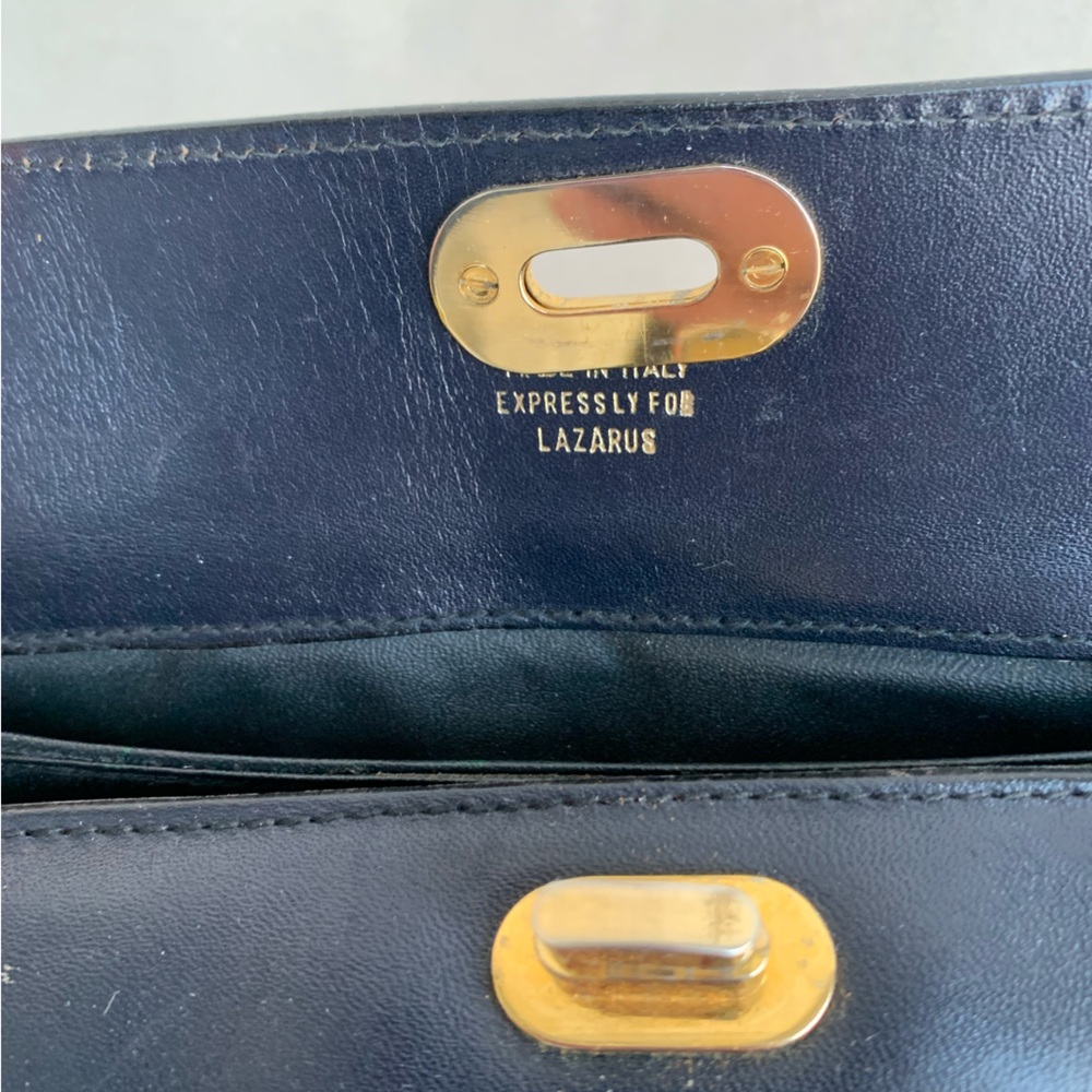 Vintage Made In Italy Dark Blue Leather Handbag bag purse Lazarus Exclusive - Picture 13 of 17